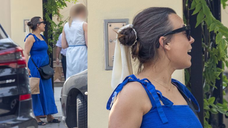 Anna Mucha wychodzi z restauracji