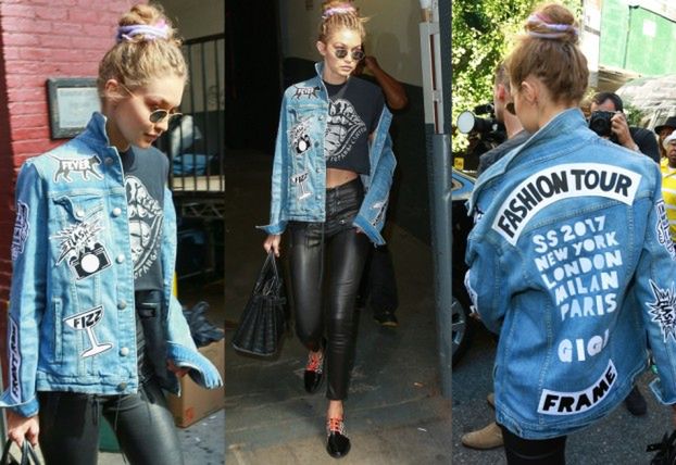 #TRENDY: Rockowa Gigi Hadid w dżinsowej kurtce z naszywkami