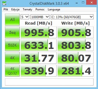XNOTE P65 test CrystalDiskMark