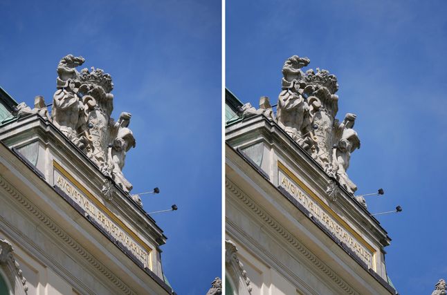 Zoom 35-100 mm, otwarta przysłona, winietowanie z funkcją jego redukcji wyłączoną (lewe zdjęcie) i z włączoną.© Paweł Baldwin