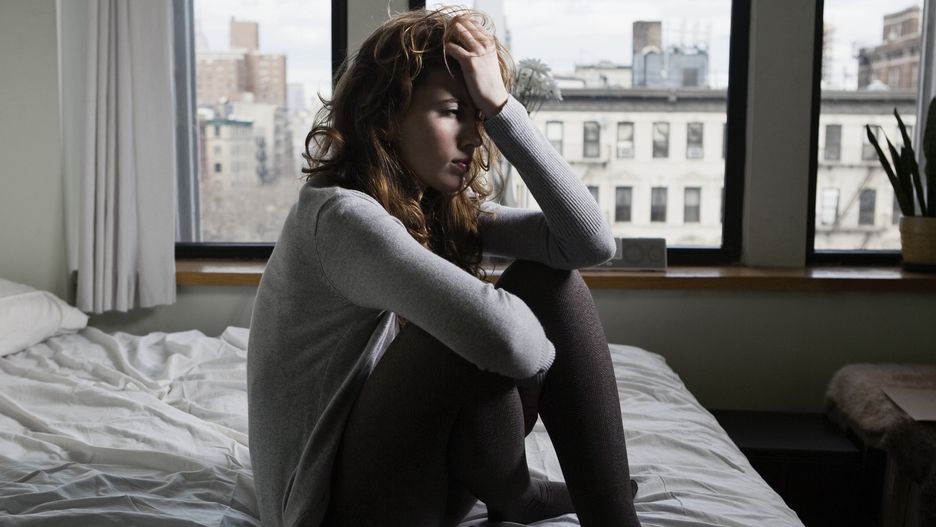 Lonely Woman in BedroomJosef Lindauone person:CB1, depression:CB2, young adult woman:CB2, Caucasian ethnicity:CB2, window:CB2, urban scene:CB2, bed:CB2, solitude:CB2, 20-24 years:CB2, 25-29 years:CB2, loneliness:CB2, indoors:CB2, head in hands:CB2, legs crossed:CB2, bedroom:CB2, full-length:CB2, mb09renewal:CB1, looking away:CB2