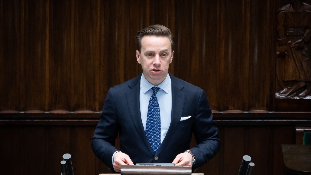 Krzysztof Bosak during the 49th session of the Sejm (lower house) in Warsaw, Poland, on March 3, 2022. (Photo by Mateusz Wlodarczyk/NurPhoto via Getty Images)