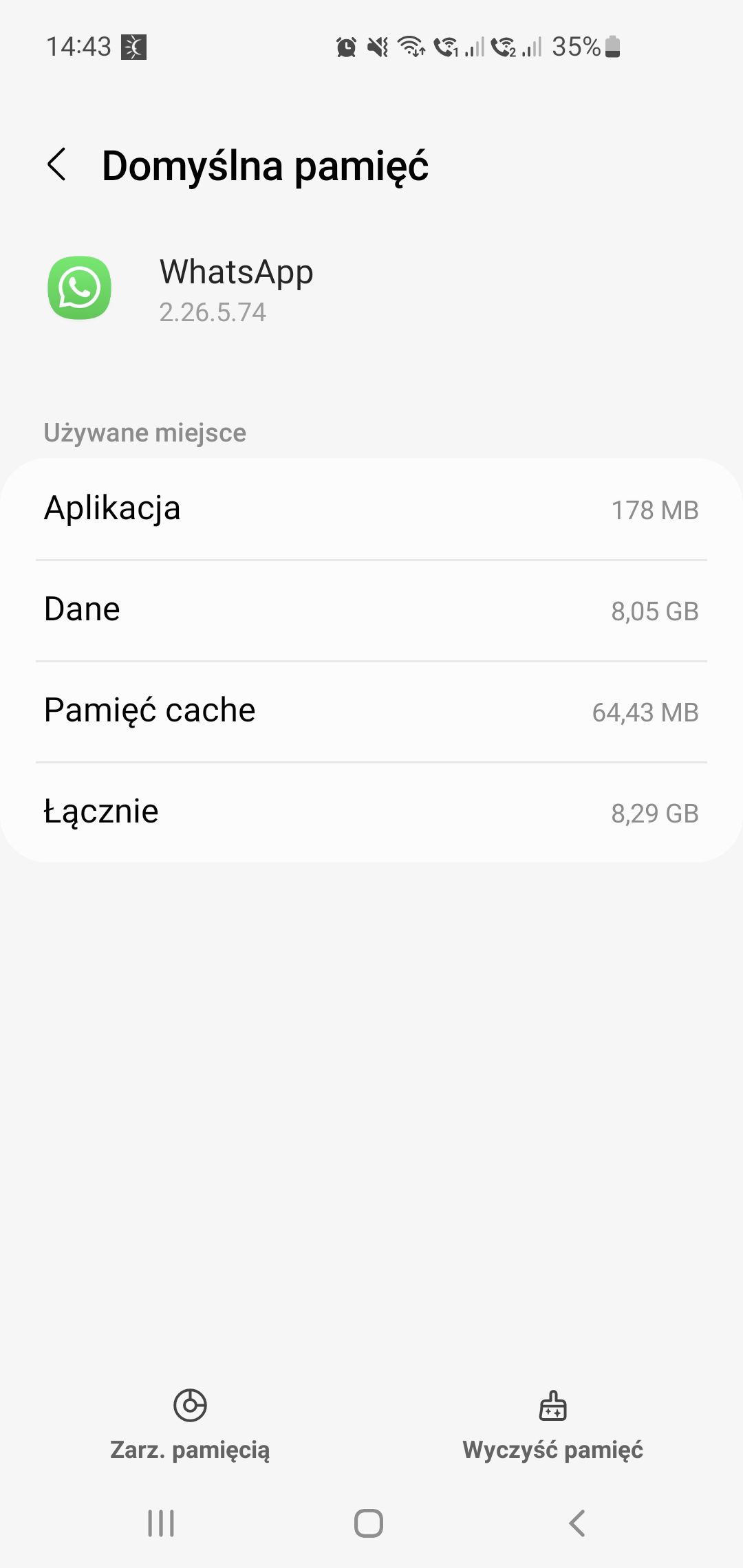 Wybrana aplikacja i opcje usuwania danych