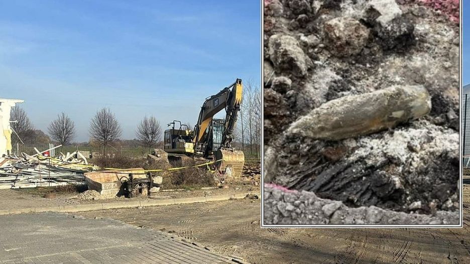 "Pamiątka" po II wojnie światowej na terenie szkoły przy Zaułek. Fot. Danuta Zaleska i KRP VI