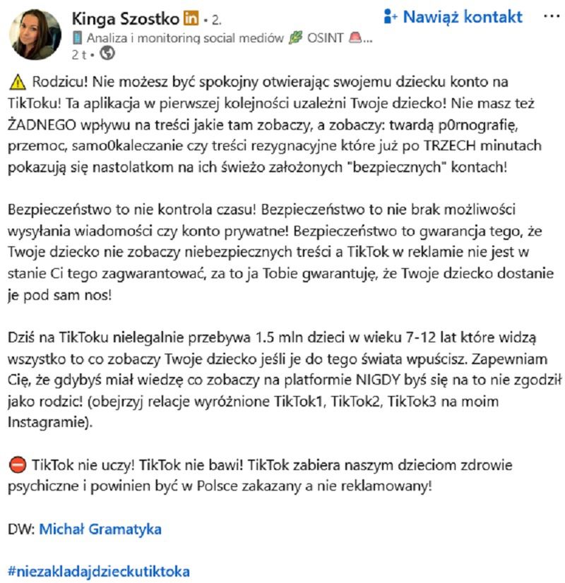 Kinga Szostko ostro o kampanii TikToka