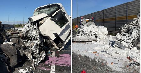 Rogowo: Zderzenie dwóch ciężarówek na A1. Dwie osoby trafiły do szpitala
