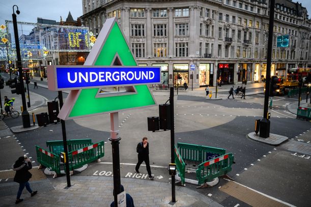 LONDON, ENGLAND - NOVEMBER 19: Temporary replacements for the traditional Transport for London roundels at Oxford Circus station showing the Playstation button designs are seen as the PS5 goes on sale in the UK, on November 19, 2020 in London, England. The first generational upgrade to Sony's line of Playstation consoles since 2013, the launch has seen pre-orders sell out within hours and websites crash as retailers attempt to keep up with demand. (Photo by Leon Neal/Getty Images)