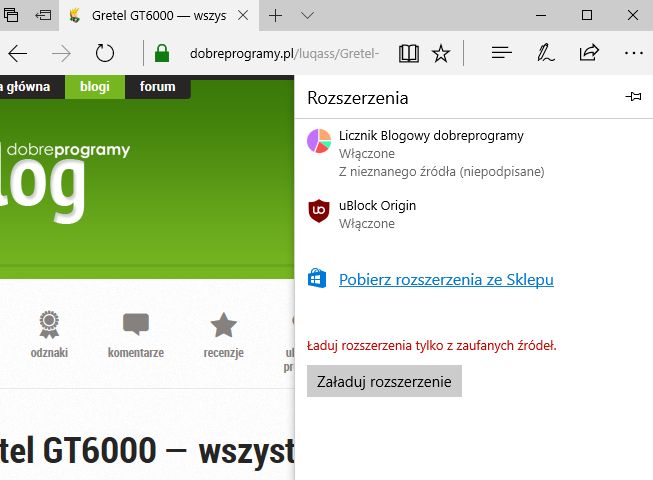 Licznik Blogowy w przeglądarce Microsoft Edge