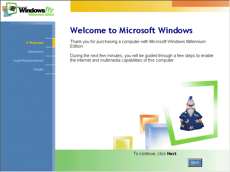 Windows Me OOBE i Merlin