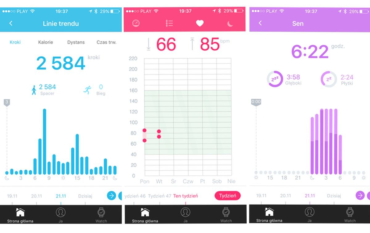 Choć nasze osiągnięcia możemy śledzić na zegarku, aplikacja na telefonie oferuje zdecydowanie więcej informacji.