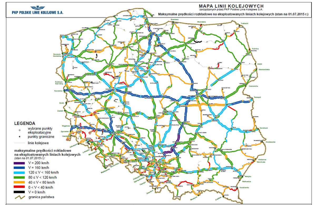 Mapa maksymalnych prędkości kolejowych