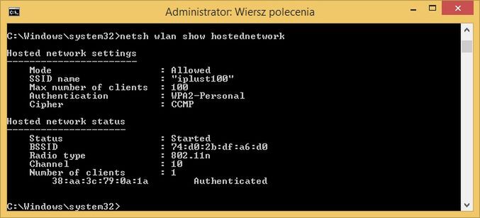 informacje o parametrach naszego routera Wi-FI i podłączonych klientach