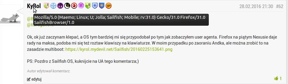 User Agent komentarza wysłanego z Sailfish OS 2.0