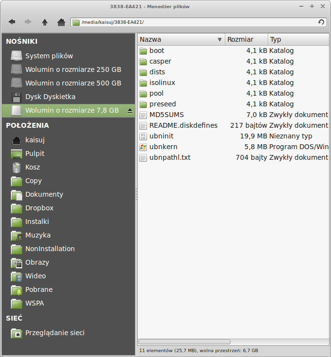 Thunar - domyślny menadżer plików w Linux Mint XFCE.
