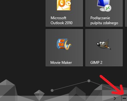 Po otwarciu Modern (klawisz Windows) w dolnym prawym rogu ekranu, klikamy na zaznaczony powyżej element ...