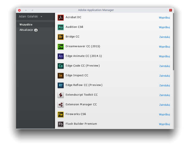 Adobe Application Manager pozwala też na aktualizacje oprogramowania na Linuksie