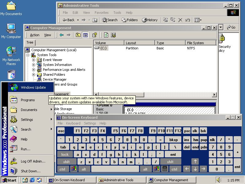 Windows 2000 był dobrym serwerowym standardem, w tamtych czasach nie dorównywał mu żaden uniksowy pulpit