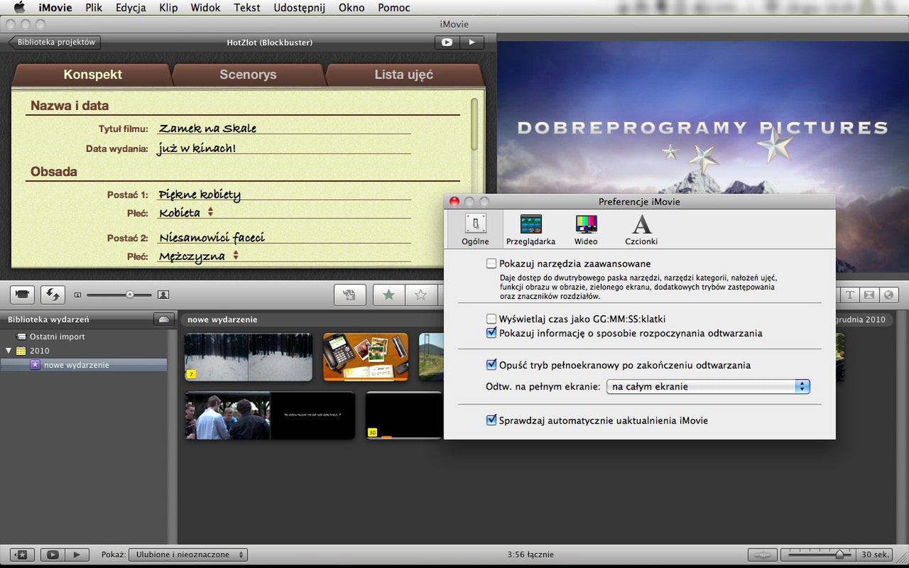 Preferencje iMovie '11