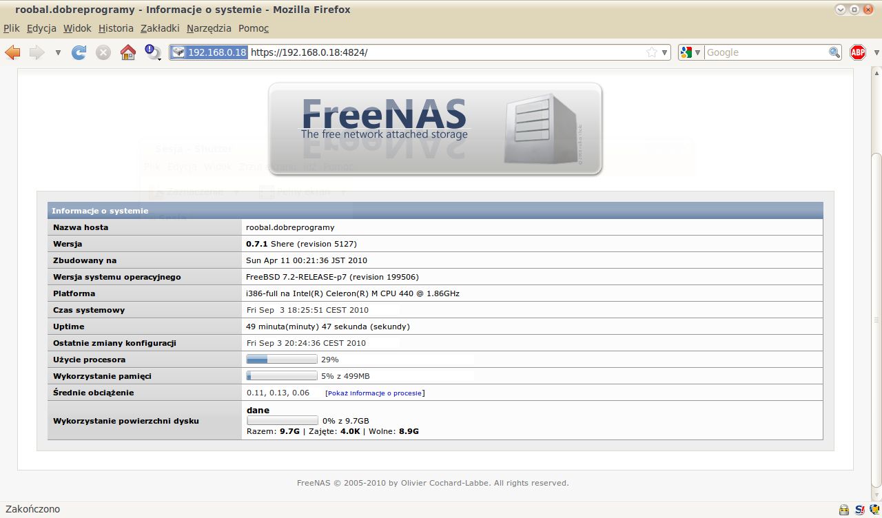 FreeNAS - oprogramowanie dla dysków sieciowych i serwerów.