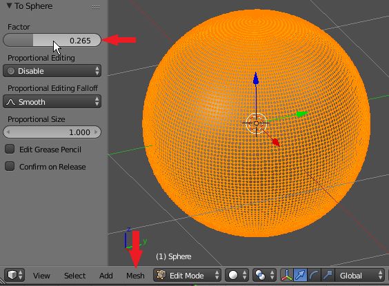 Transformacja (Mesh -&gt; Transform) - do kuli (to Sphere)