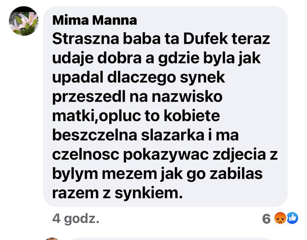 Wpis hejterki - profil Marianny Dufek