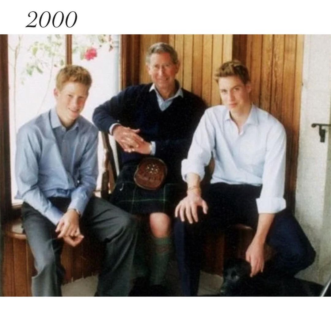 Książę Harry i książę William z księciem Karolem 2000 r.