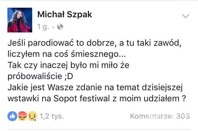 Michał Szpak skomentował kabaret ze swoim udziałem