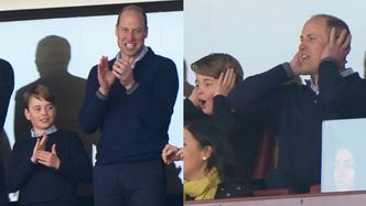 RZADKI WIDOK: Książę William zabrał syna na mecz! George na trybunach naśladował ojca (ZDJĘCIA)