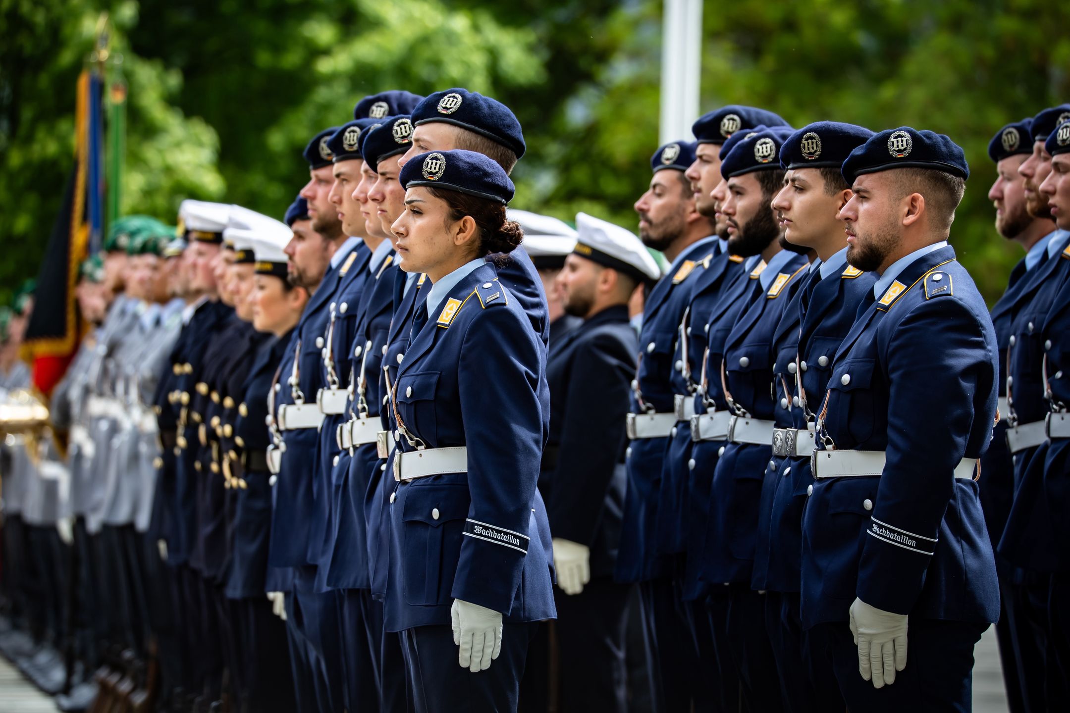 Soldiers of the guard of honour of the German Army await the arrival of German Chancellor Friedrich Merz and Ukrainian President Volodymyr Zelensky at the Chancellery in Berlin, Germany, on May 28, 2025. (Photo by Emmanuele Contini/NurPhoto via Getty Images)