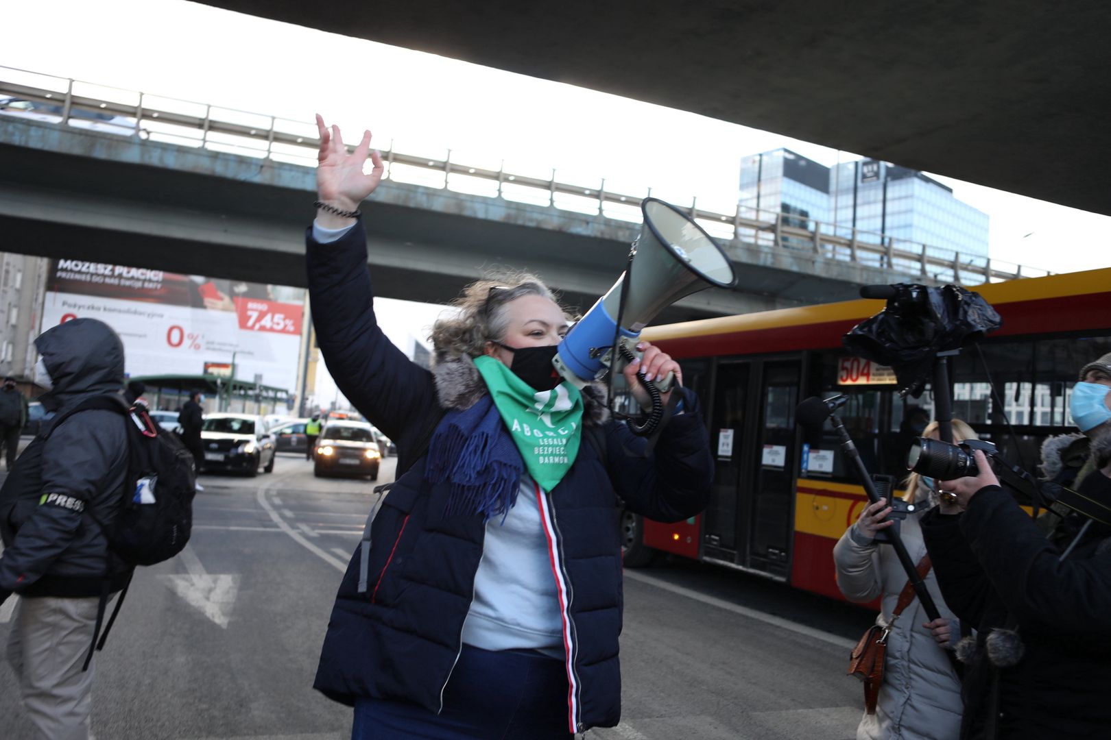 Strajk Kobiet 8 marca. Paraliż ronda "Czterdziestolatka". Marta Lempart w czasie manifestacji