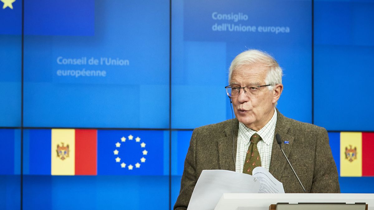 BRUSSELS, BELGIUM - OCTOBER 28: EU's head of foreign policy Josep Borell and Moldovan Prime Miniter Natalia Gavrilita (not seen) hold a joint press conference on the sidelines of EU-Moldova Association Council in Brussels, Belgium on October 28, 2021. (Photo by EU Council / Pool/Anadolu Agency via Getty Images)