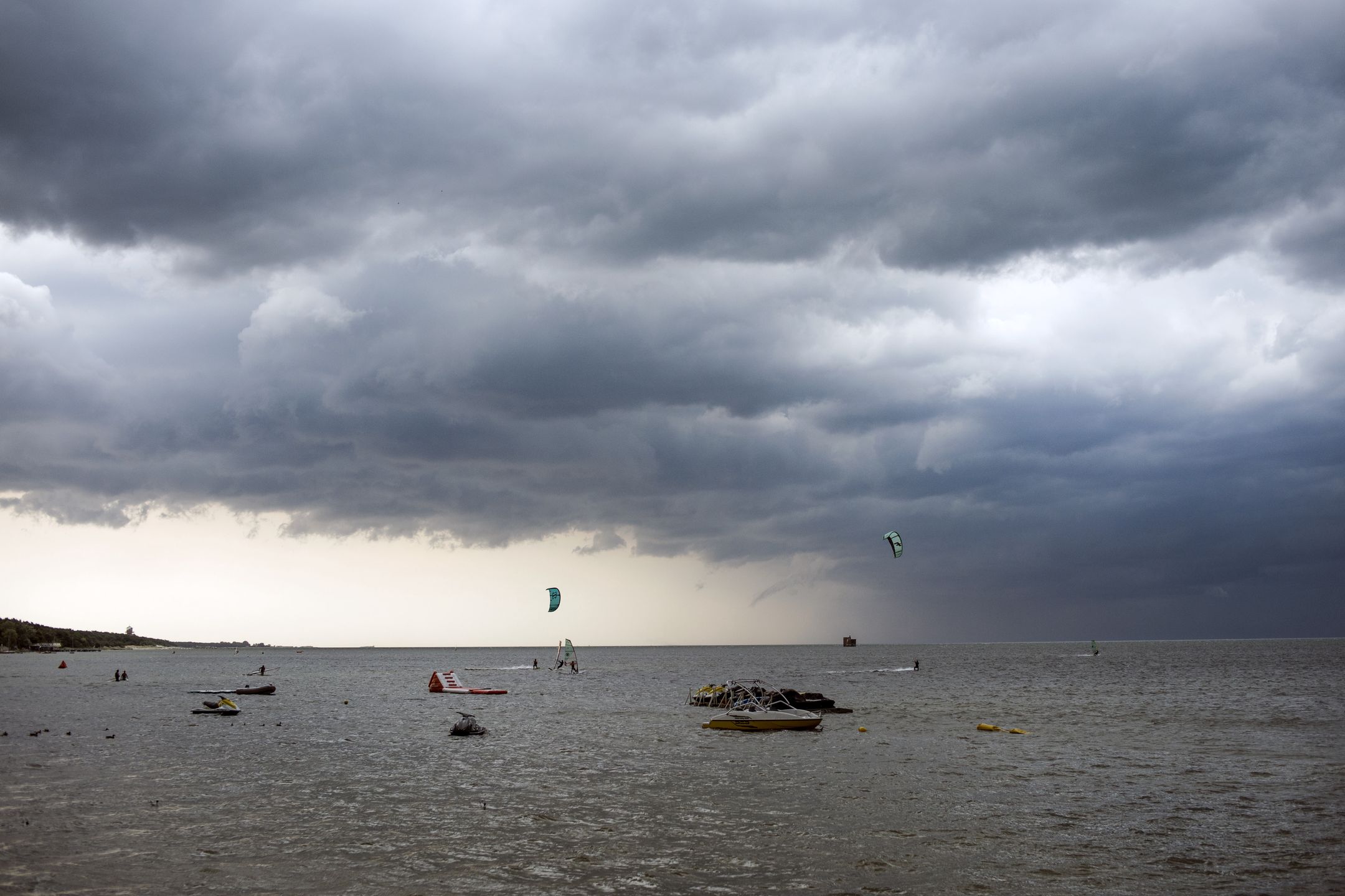JURATA, POLAND - 2024/07/10: A storm seen approaching to the bay in Jurata. Hel Peninsula is a 35 km long sand bar peninsula in northern Poland separating the Bay of Puck from the open Baltic Sea. It is located in Puck County of the Pomeranian voivodeship. It is one of the most favorite touristic destination in Poland during summer. (Photo by Attila Husejnow/SOPA Images/LightRocket via Getty Images)