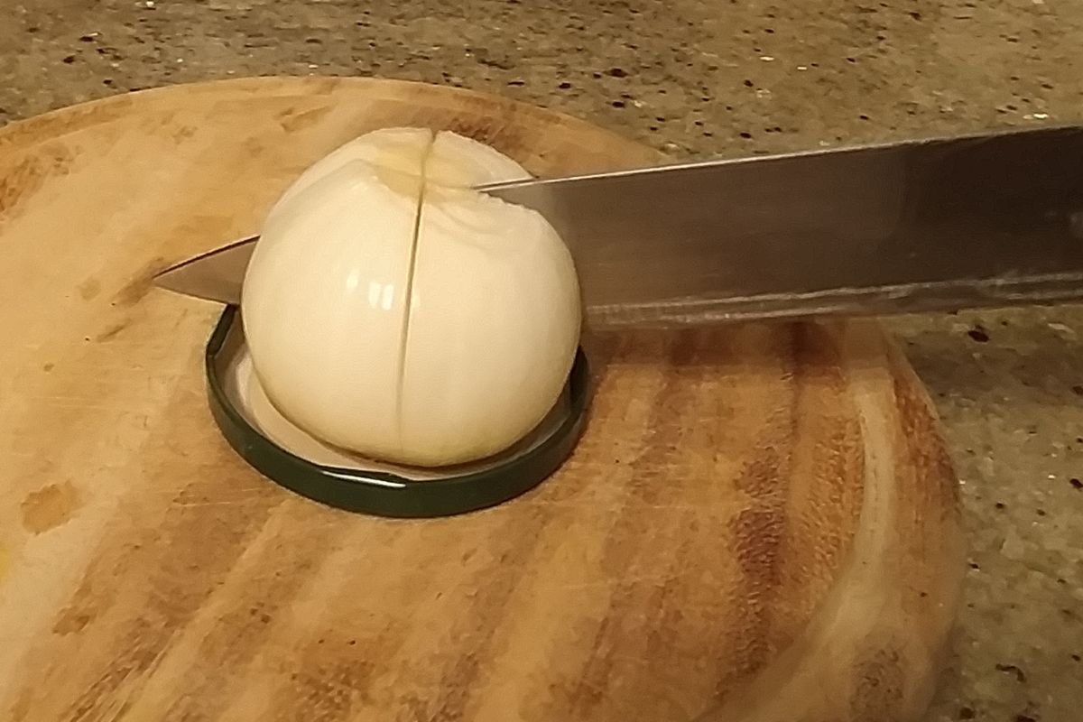 Use a bottle cap to create an impressive onion snack