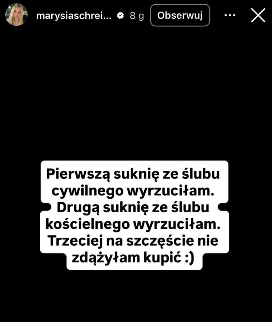 Wpis Marianny Schreiber na Instagramie