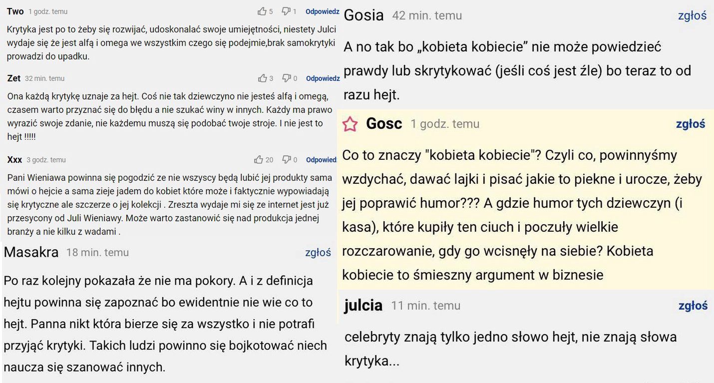Czytelnicy "Pudelka" wyjaśniają Julii Wieniawie, że krytyka to  nie hejt