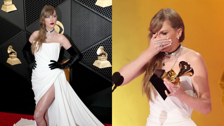Grammy 2024. Bijąca rekord wszech czasów Taylor Swift LŚNI w białej sukni. Artystka ZSZOKOWAŁA ważnym ogłoszeniem (ZDJĘCIA)