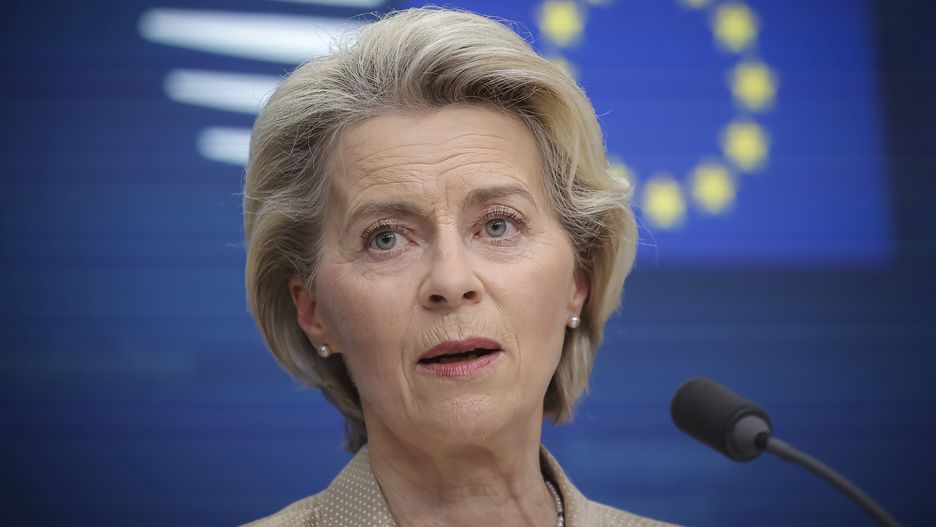 President of the European Commission Ursula von der Leyen and the President of the European Council Charles Michel hold a joint press conference after the end of the 2 day European Council and Euro Summit, the EU leaders meeting at the headquarters of the European Union. Both presidents do give a statement and respond to questions from journalists from international media and press. EU leaders and heads of states had on their agenda to discuss the topics of the humanitarian pauses in Israel's war with Hamas, push for humanitarian aid corridors into besieged Gaza, the support to Ukraine after Russia's invasion, economy and the migration crisis situation. EU leaders called for &quot;humanitarian corridors and pauses&quot; after hours of negotiations. EUCO in Brussels, Belgium on 27 October 2023  (Photo by Nicolas Economou/NurPhoto via Getty Images)