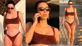 Zamyślona Kim Kardashian W BIKINI wędruje o świcie po plaży w Malibu (ZDJĘCIA)