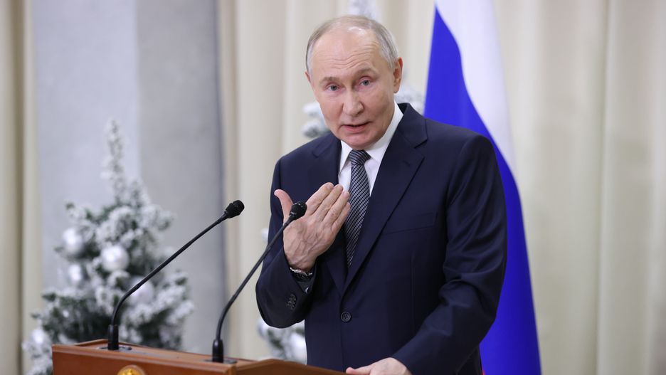 IGORA, RUSSIA - DECEMBER 26: (RUSSIA OUT) Russian President Vladimir Putin speaks at a press conference after the Supreme Eurasian Economic Council Meeting at the Igora ski resort on December 26, 2024 Igora, Russia. Leaders of Armenia, Russia, Belarus, Kazakhstan, Kyrgyzstan, Tajikistan gathered for an annual economic summit of post-Soviet states. (Photo by Contributor/Getty Images)