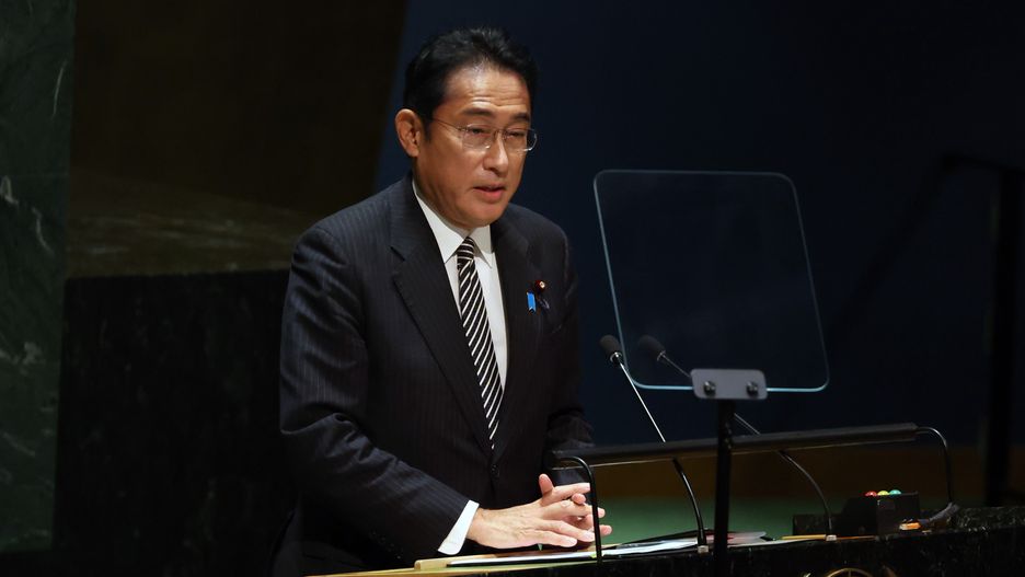 NEW YORK, NEW YORK - AUGUST 01: Prime Minister of Japan, Fumio Kishida speaks at the start of the tenth annual review of the Nuclear Non-Proliferation Treaty at U.N. headquarters on August 01, 2022 in New York City. The meeting is being held as the International Atomic Energy Agency (IAEA) is being denied U.N. help accessing Ukraine's Zaporizhzhya nuclear power plant. The plant is the largest nuclear facility in Europe and has has been occupied by Russian forces since the start of the war with Ukraine. (Photo by Spencer Platt/Getty Images)