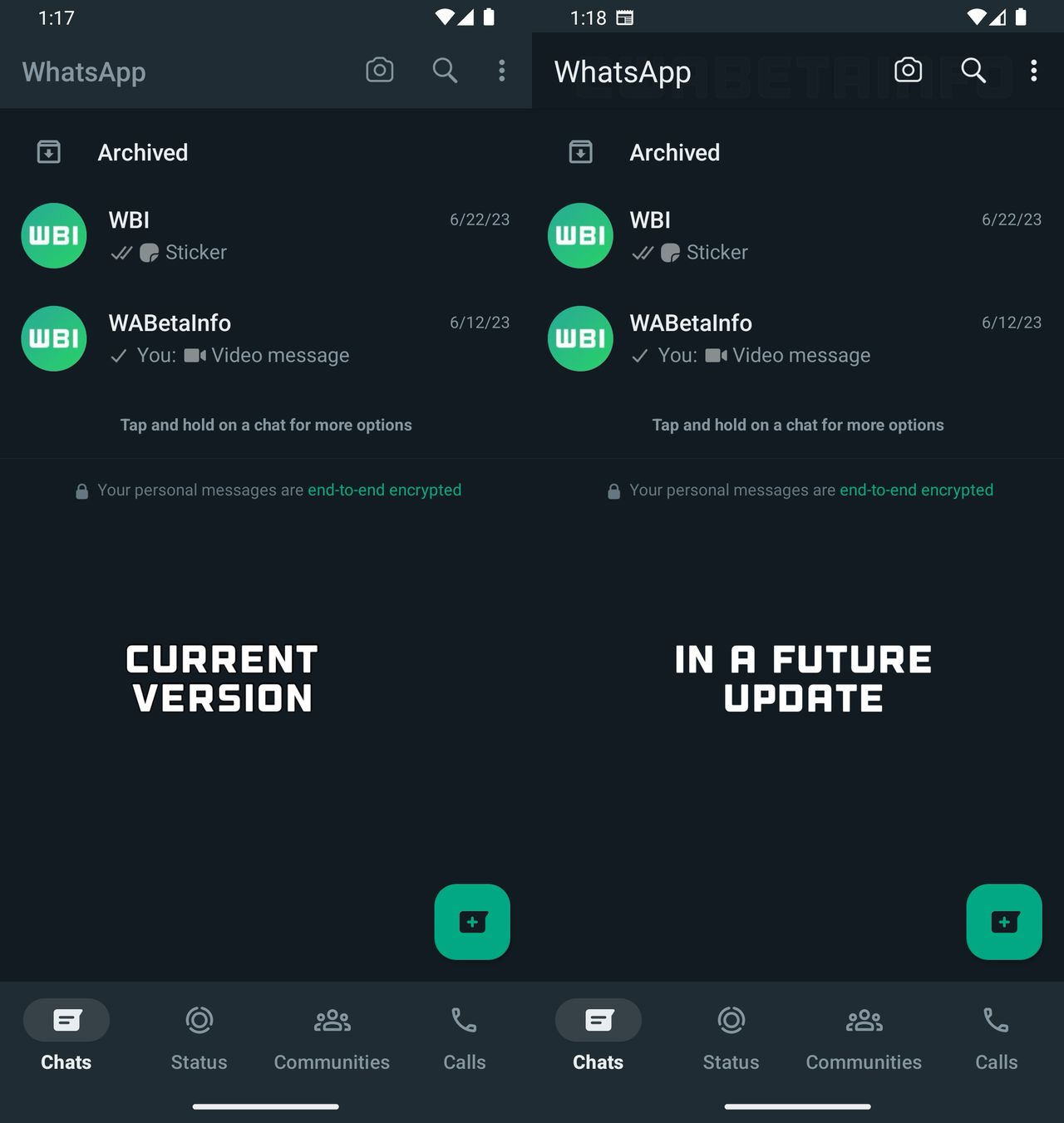 Poprawiony interfejs WhatsAppa (po prawej)