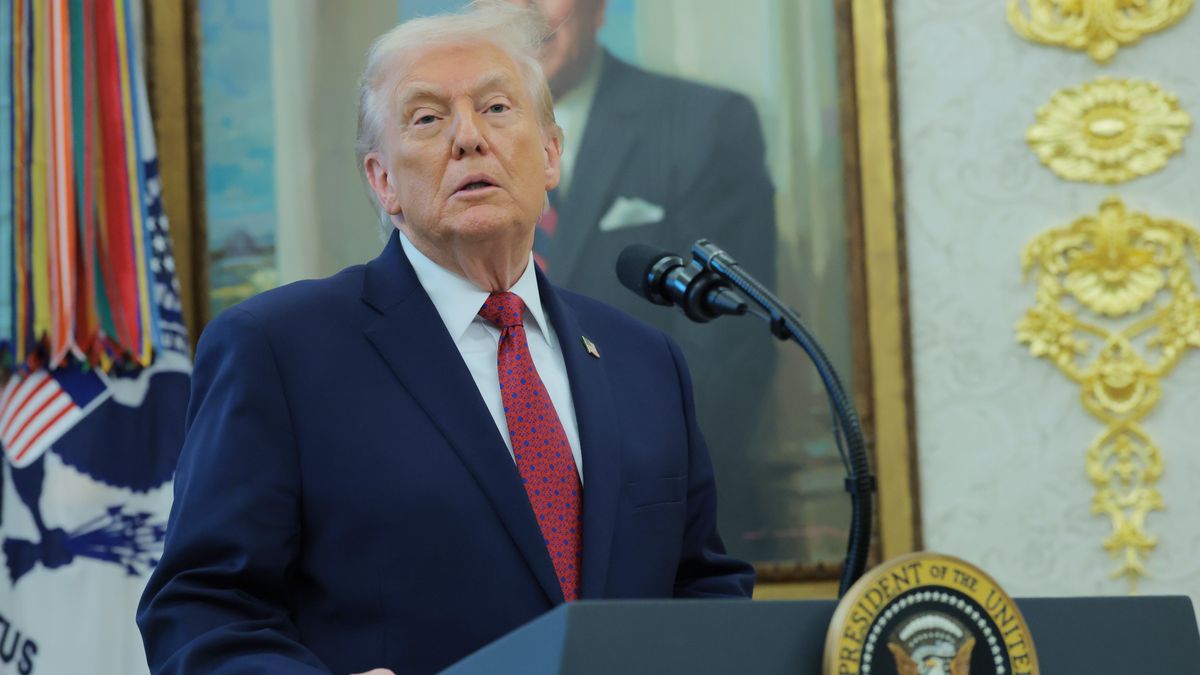 WASHINGTON, DC - DECEMBER 15: U.S. President Donald Trump speaks to reporters after a ceremony for the presentation of the Mexican Border Defense Medal in the Oval Office of the White House on December 15, 2025 in Washington, DC. During the ceremony, Trump recognized the first 13 service members to receive the recently established Mexican Border Defense Medal (MBDM), which recognizes service members supporting Customs and Border Protection on the U.S.-Mexico border. (Photo by Anna Moneymaker/Getty Images)