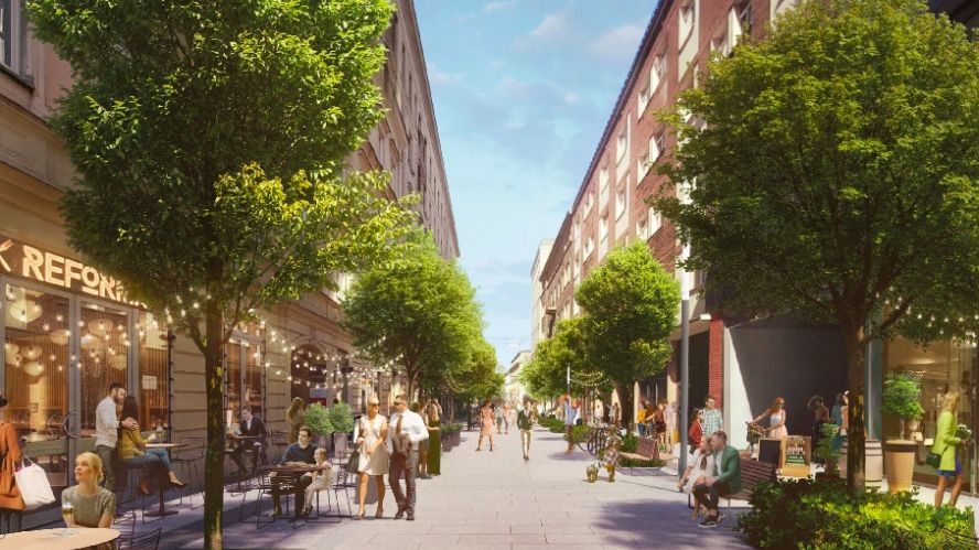 Nowa Chmielna. Projekt, który zwyciężył w konkursie na metamorfozę tej ulicy, zakłada posadzenie wielu dużych drzew i stworzenie stref wypoczynku