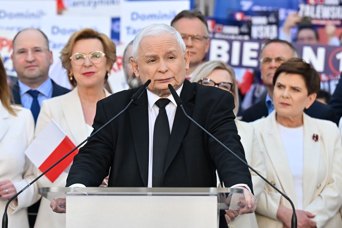 Prezes Jarosław Kaczyński i inni liderzy PiS. Hasła i postulaty, z jakimi idą do Parlamentu Europejskiego, są często sprzeczne z nauczaniem społecznym Kościoła