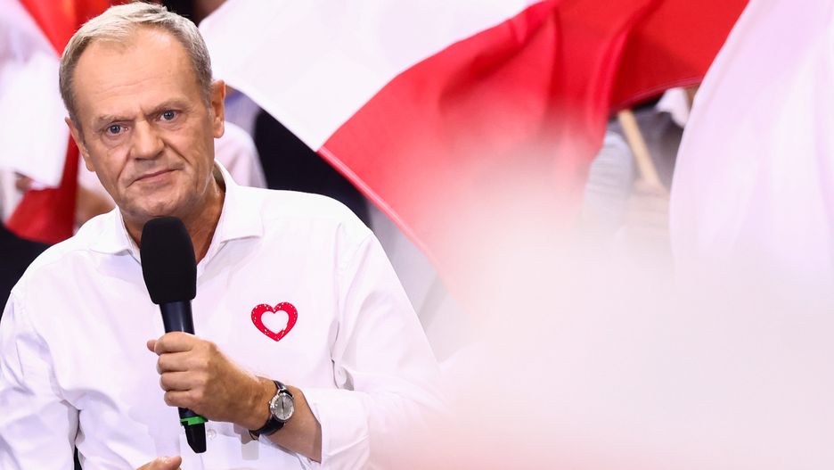 Donald Tusk, the leader of Civic Platform (PO) opposition alliance, speaks during election convention in Katowice, Poland on October 12, 2023. This year's parliamentary elections will be held in Poland on October 15th.  (Photo by Beata Zawrzel/NurPhoto via Getty Images)