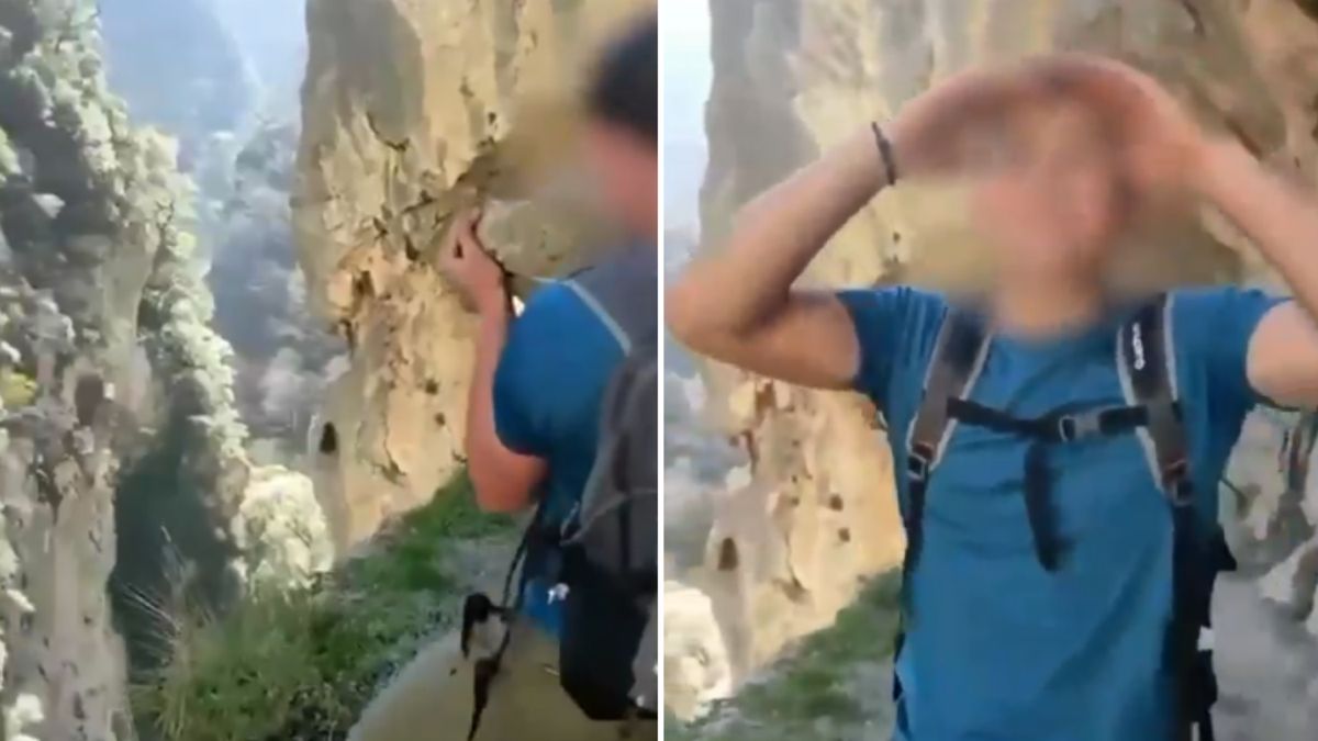  Turysta rzucił w wązów spory kamień