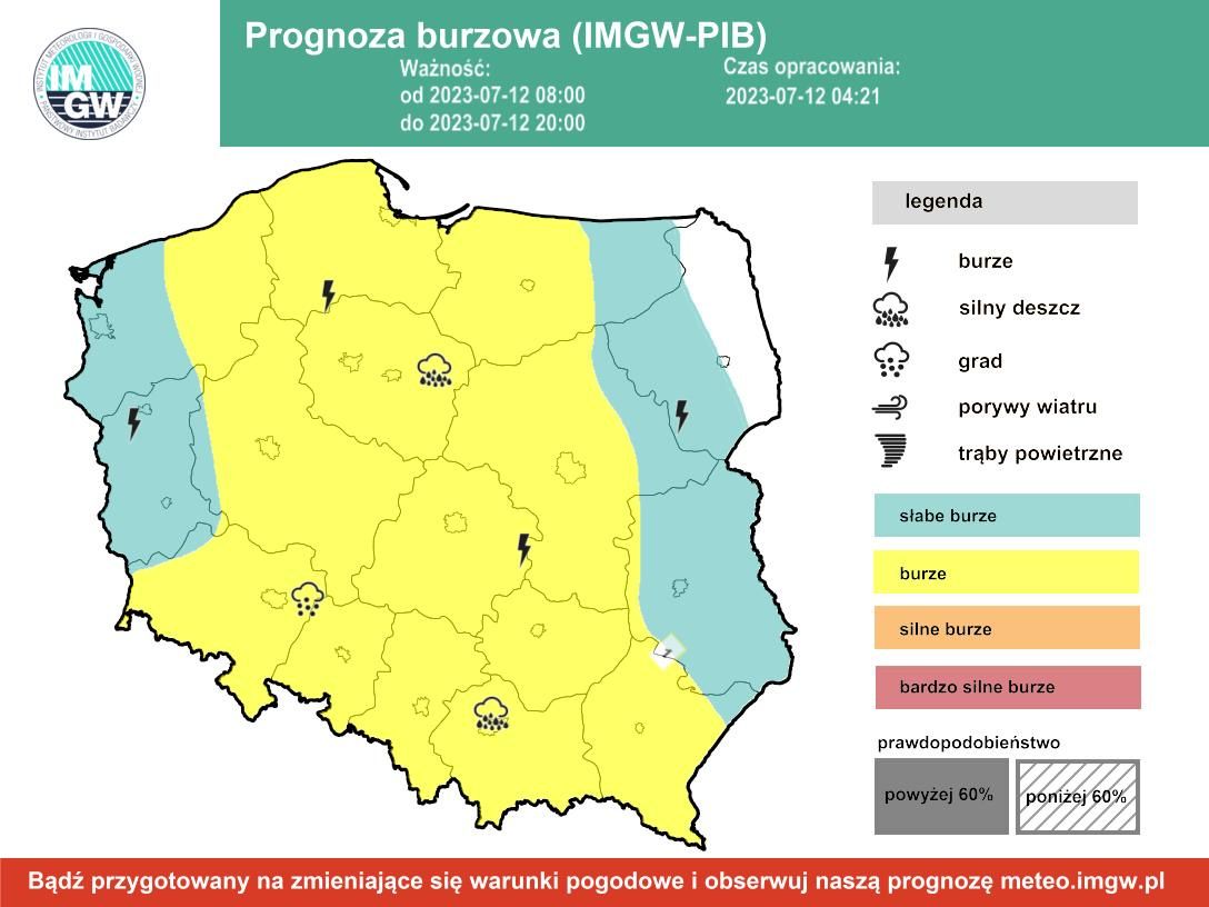Prognoza burzowa IMGW na środę, 12 lipca