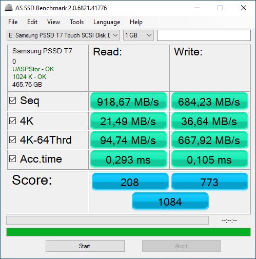 Samsung Portable SSD T7 Touch 500 GB - AS SSD Benchmark