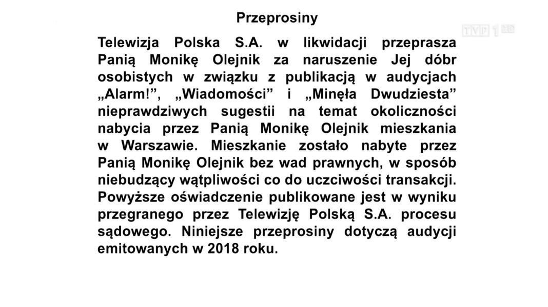 TVP przeprasza Monikę Olejnik