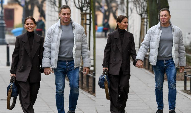 Palina Sykut-Jeżyna w towarzystwie męża i z drogą torebką.